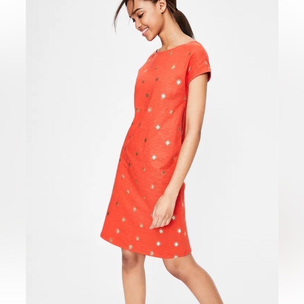Boden Pauline Tshirt Dress Boat Neck Orange Gold Cotton Womens Size 8R NWT